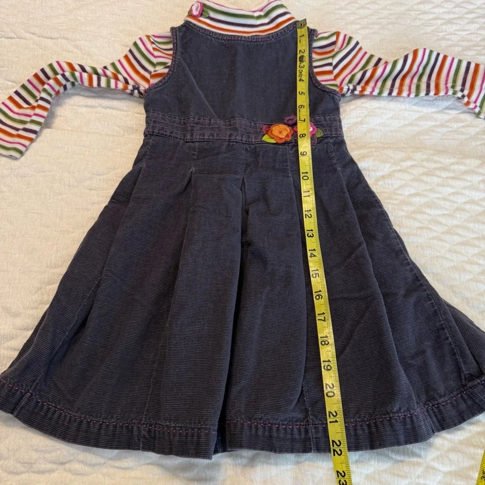 Gymboree Gray Corduroy Jumper Dress W/ Striped Turtleneck Size 4T Cotton Floral